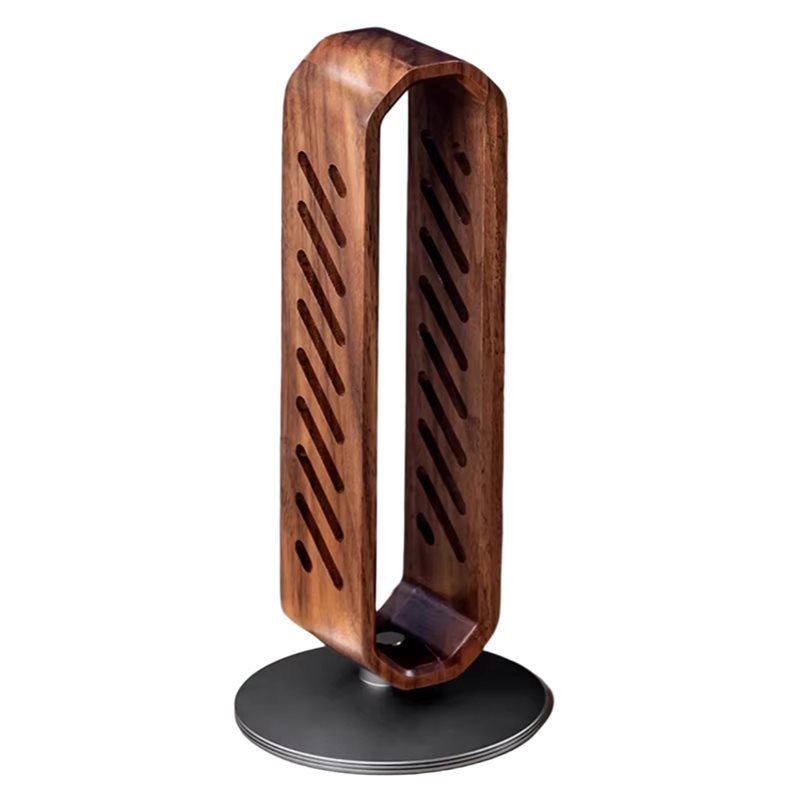 Headphone Stand Desk - FFYY-Rotating Walnut Wooden Headset Holder Stand